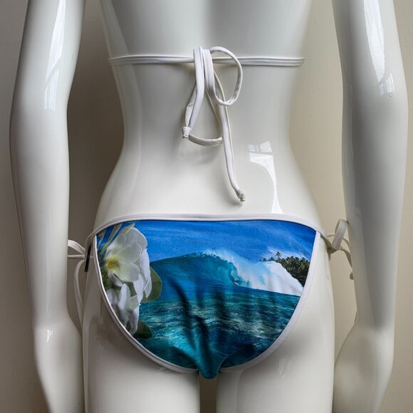 Aaron Chang blue reversible plumeria bikini triangle top tie side - Picture 7 of 12